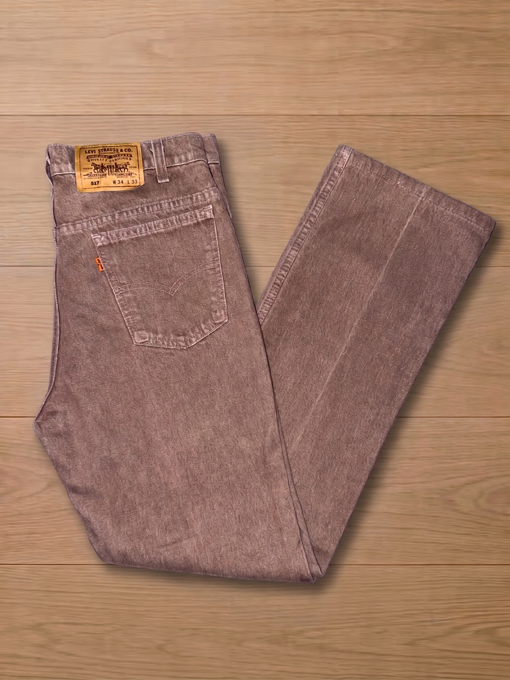 VTG 1996 Levi's 517 Brown Orange Tab Bootcut Jeans Made in USA 34x33